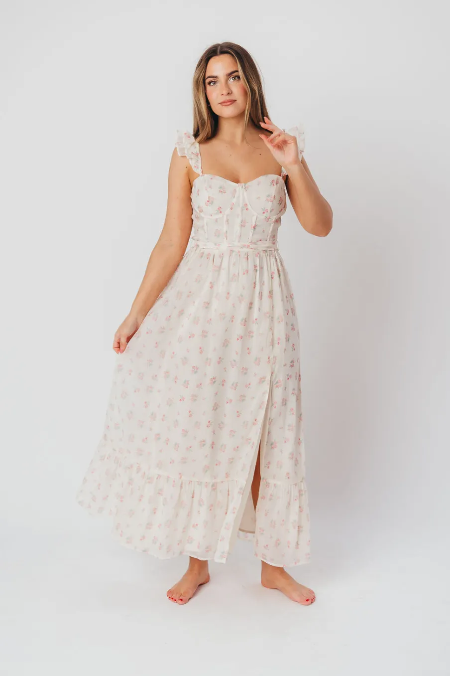 Online Worth Collective Rosamund Bustier-Style Maxi Dress in Blush Pink Floral - Inclusive Siz