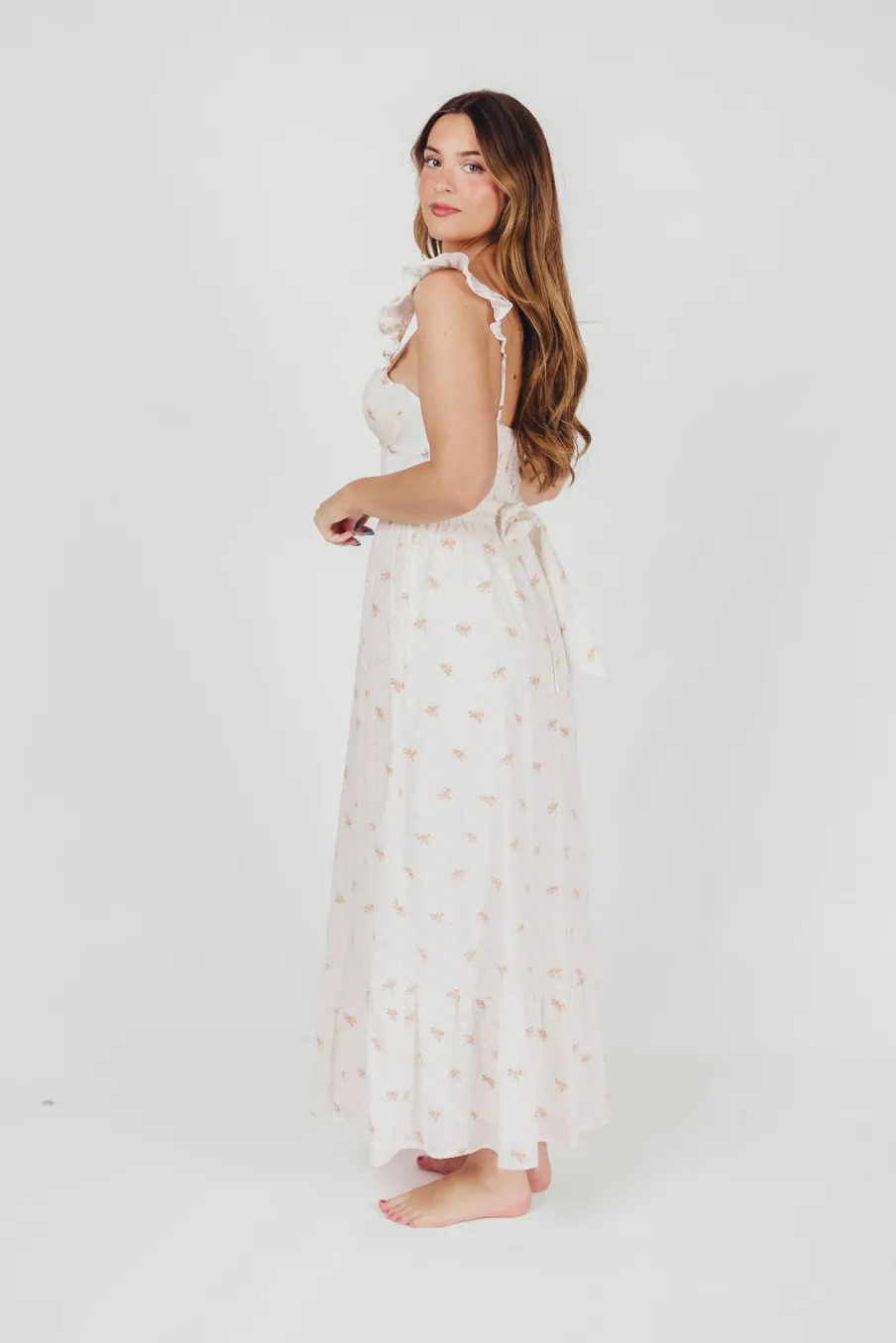 Online Worth Collective Rosamund Bustier-Style Maxi Dress in Blush Pink Floral - Inclusive Siz