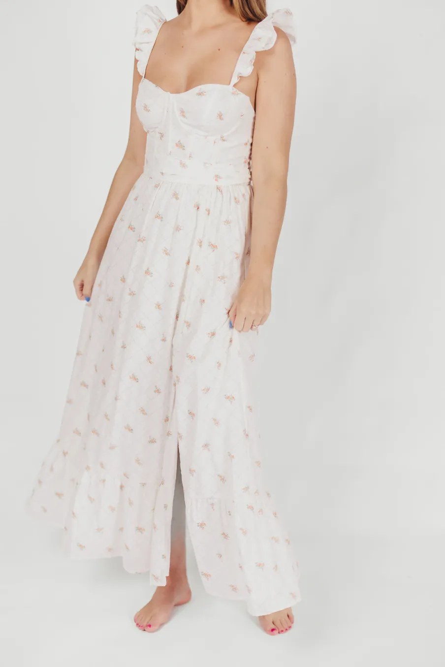 Online Worth Collective Rosamund Bustier-Style Maxi Dress in Blush Pink Floral - Inclusive Siz