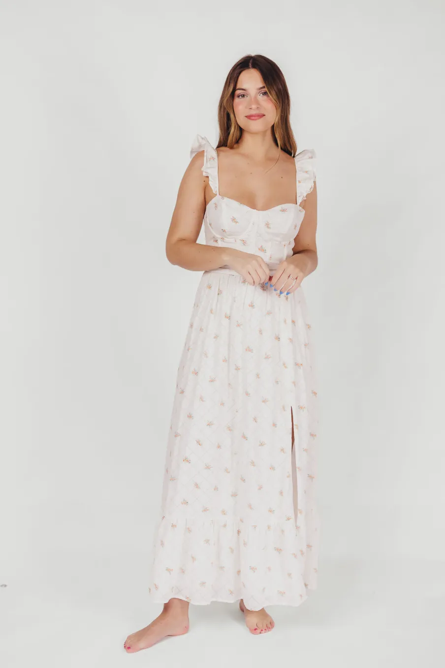 Online Worth Collective Rosamund Bustier-Style Maxi Dress in Blush Pink Floral - Inclusive Siz