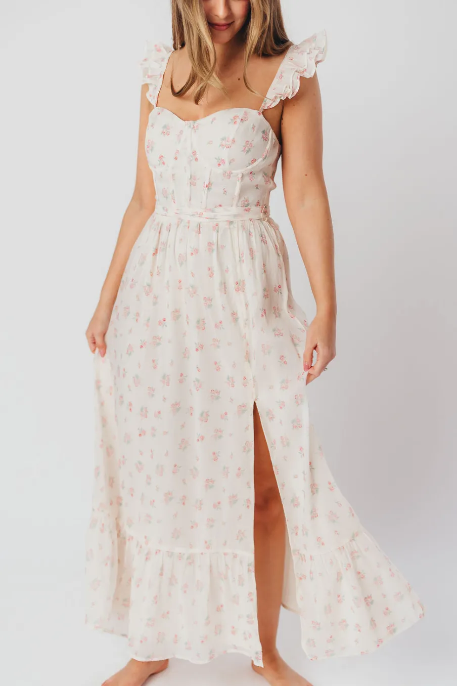 Online Worth Collective Rosamund Bustier-Style Maxi Dress in Blush Pink Floral - Inclusive Siz