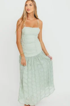 Online Worth Collective Rosie Ruched Maxi Dress in Mint