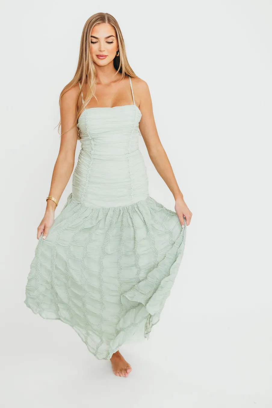 Online Worth Collective Rosie Ruched Maxi Dress in Mint