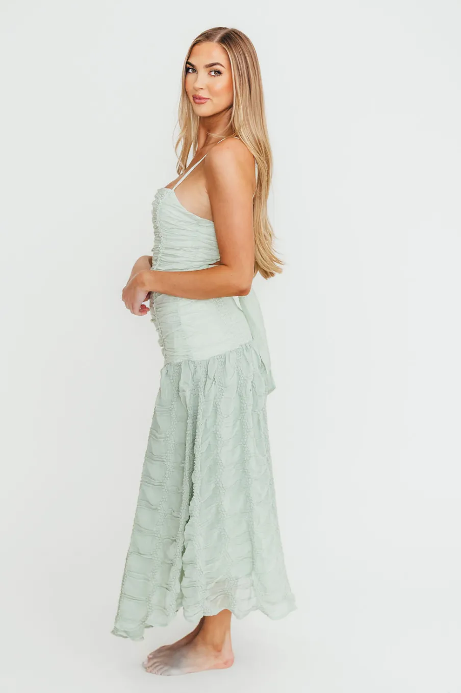 Online Worth Collective Rosie Ruched Maxi Dress in Mint