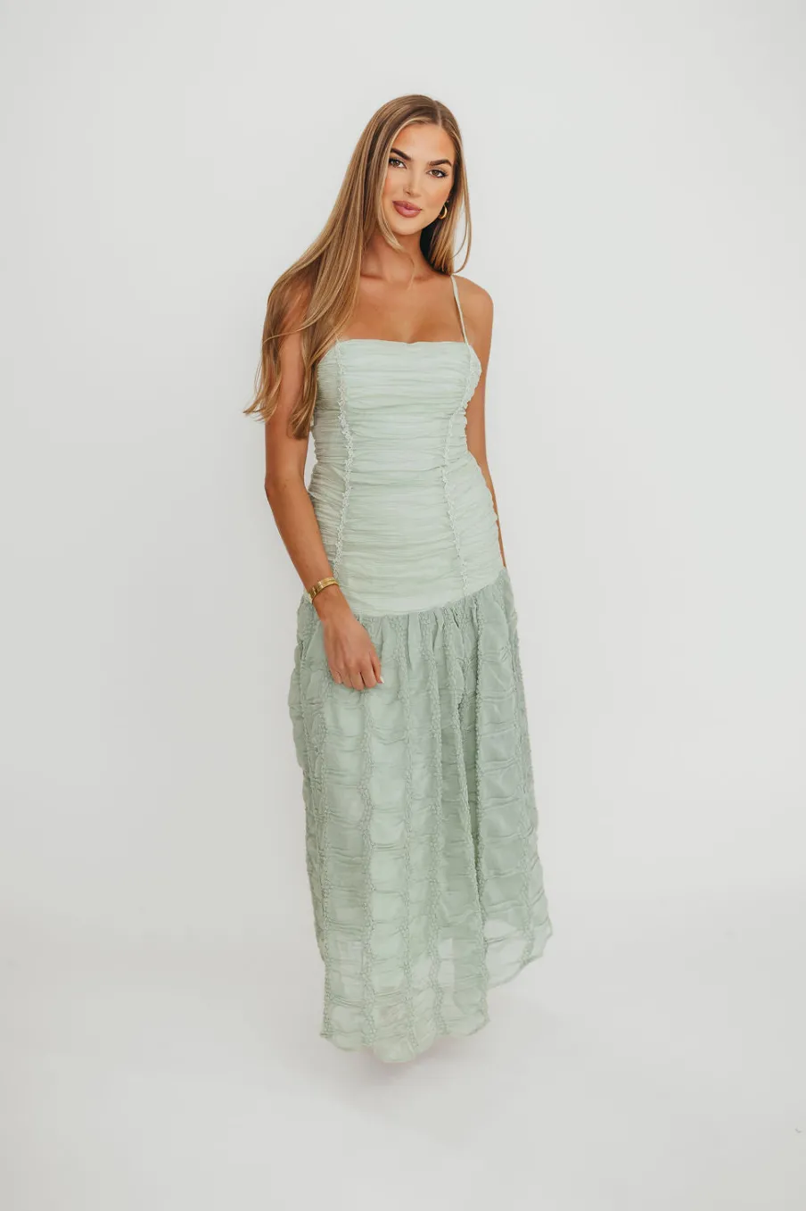 Online Worth Collective Rosie Ruched Maxi Dress in Mint