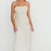 Fashion Worth Collective Rosie Ruched Maxi Dress With Bow Back Detail in Cream