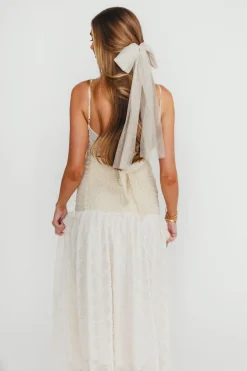 Fashion Worth Collective Rosie Ruched Maxi Dress With Bow Back Detail in Cream