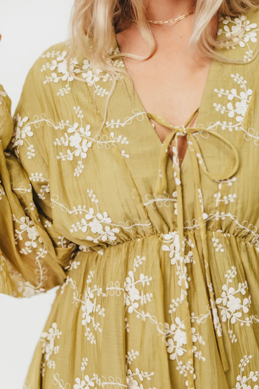 Sale Worth Collective Rossi Embroidery Long Sleeve Midi Dress in Moss