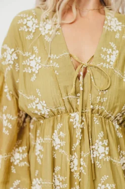 Sale Worth Collective Rossi Embroidery Long Sleeve Midi Dress in Moss