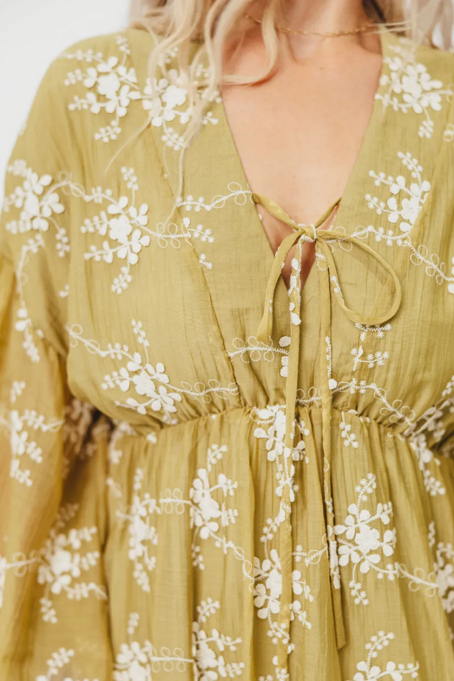 Sale Worth Collective Rossi Embroidery Long Sleeve Midi Dress in Moss