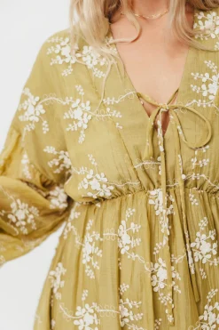 Sale Worth Collective Rossi Embroidery Long Sleeve Midi Dress in Moss