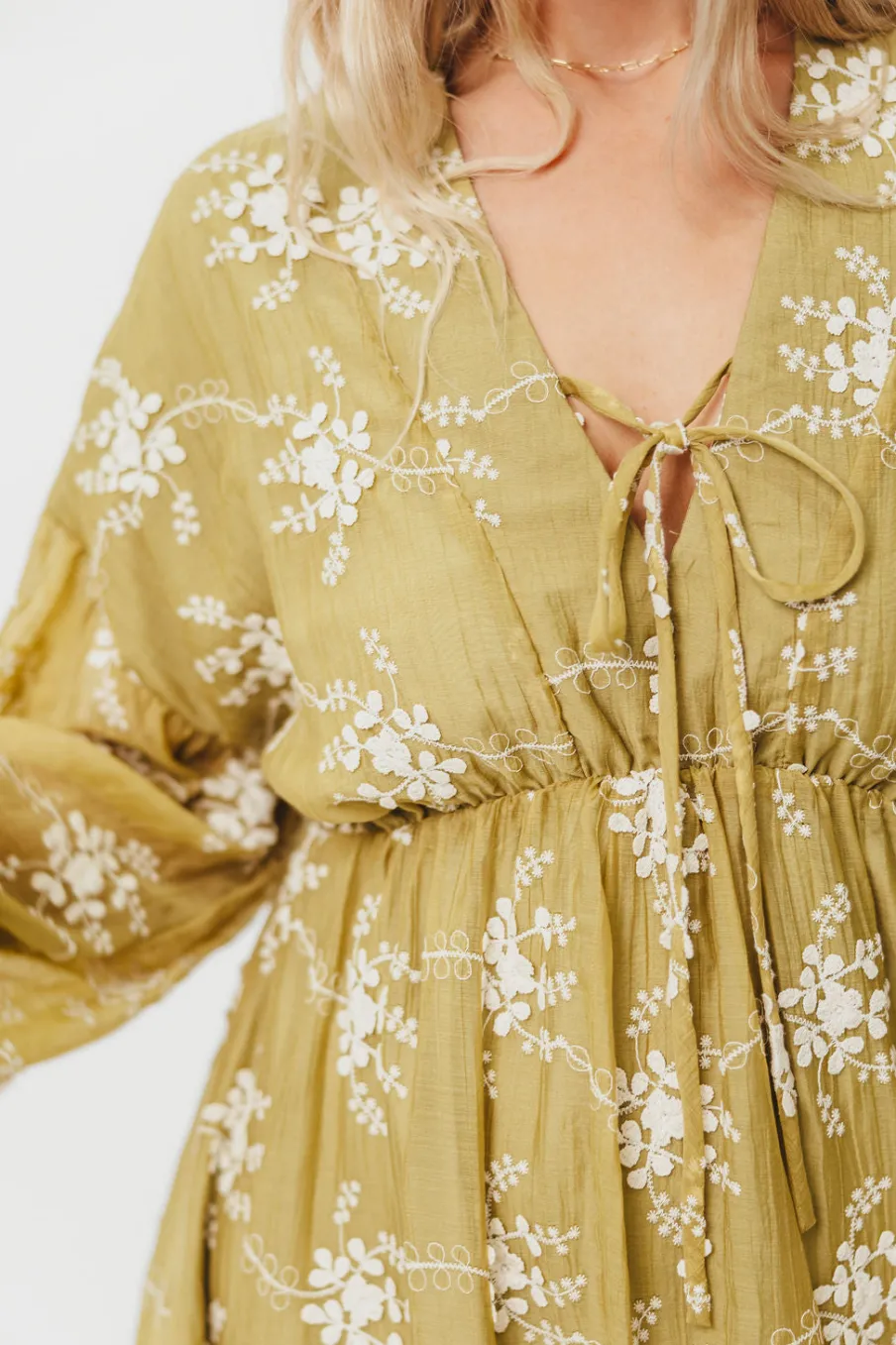Sale Worth Collective Rossi Embroidery Long Sleeve Midi Dress in Moss