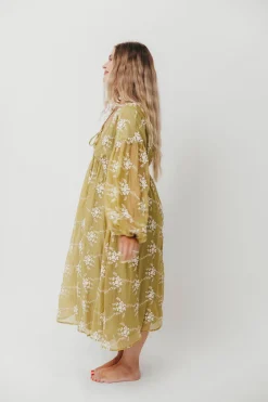 Sale Worth Collective Rossi Embroidery Long Sleeve Midi Dress in Moss