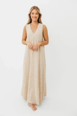 Clearance Worth Collective Ruthie Gingham Maxi Dress in Honey *PRE-ORDER*