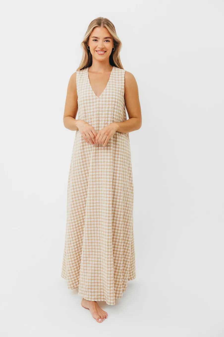 Clearance Worth Collective Ruthie Gingham Maxi Dress in Honey *PRE-ORDER*