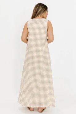 Clearance Worth Collective Ruthie Gingham Maxi Dress in Honey *PRE-ORDER*