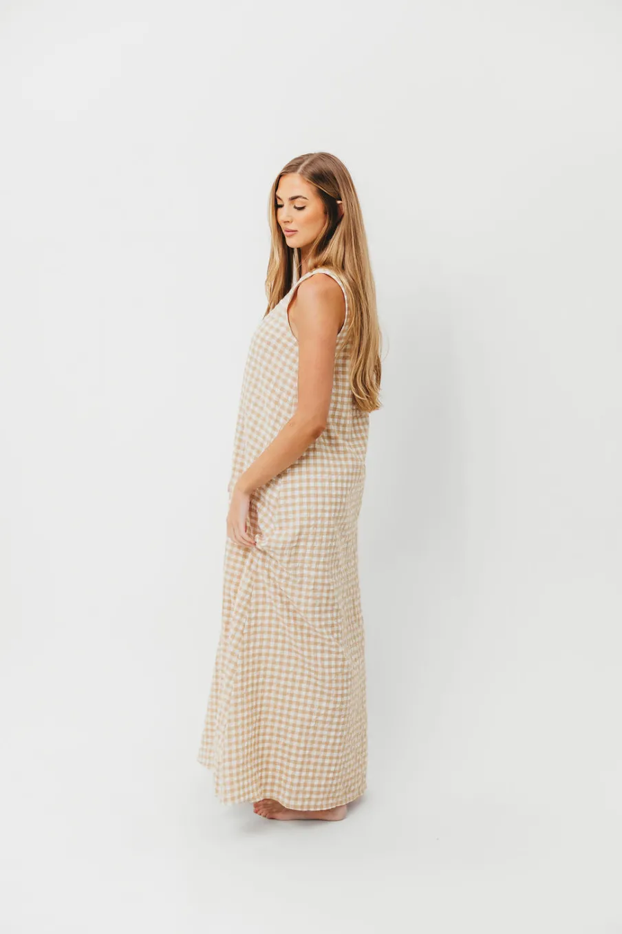 Clearance Worth Collective Ruthie Gingham Maxi Dress in Honey *PRE-ORDER*