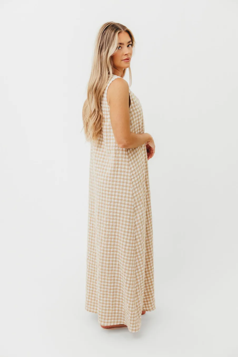 Clearance Worth Collective Ruthie Gingham Maxi Dress in Honey *PRE-ORDER*