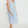 Clearance Worth Collective Sailor 100% Cotton Collared Midi Dress in Blue