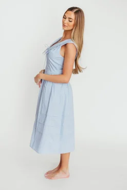 Clearance Worth Collective Sailor 100% Cotton Collared Midi Dress in Blue