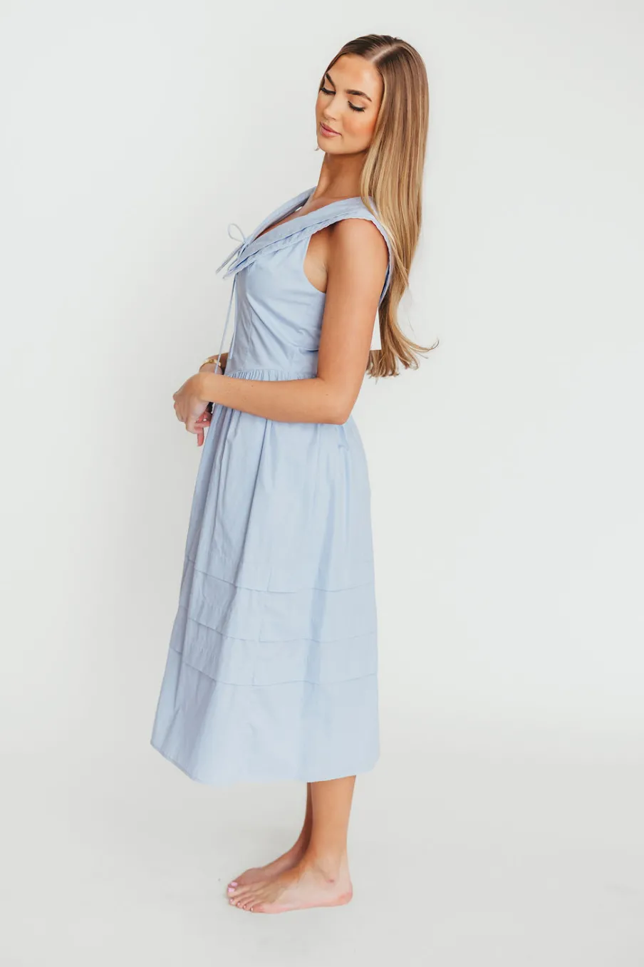 Clearance Worth Collective Sailor 100% Cotton Collared Midi Dress in Blue