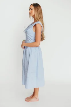 Clearance Worth Collective Sailor 100% Cotton Collared Midi Dress in Blue