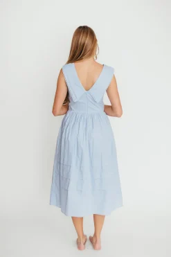 Clearance Worth Collective Sailor 100% Cotton Collared Midi Dress in Blue