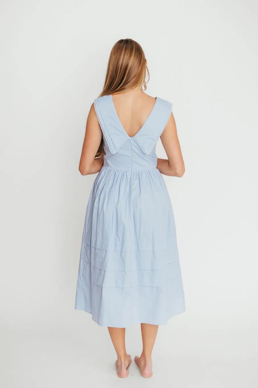 Clearance Worth Collective Sailor 100% Cotton Collared Midi Dress in Blue