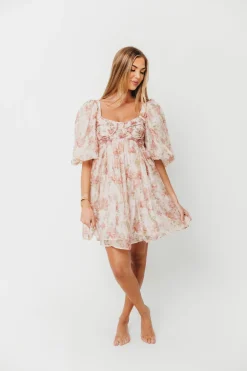 Discount Worth Collective Saint Malo Floral Smocked Mini Dress in Peach
