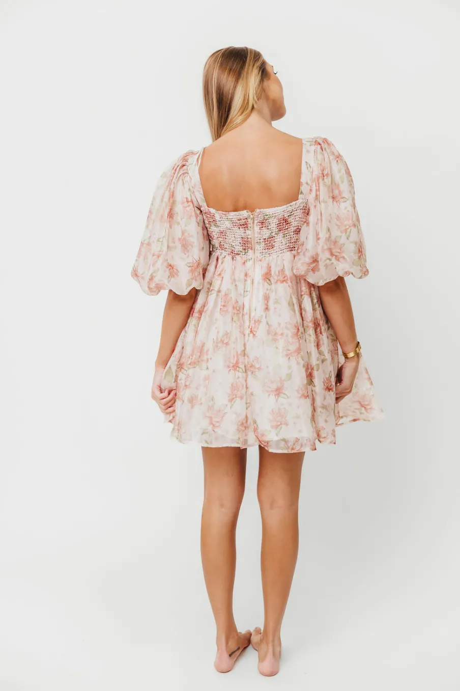 Discount Worth Collective Saint Malo Floral Smocked Mini Dress in Peach