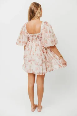 Discount Worth Collective Saint Malo Floral Smocked Mini Dress in Peach