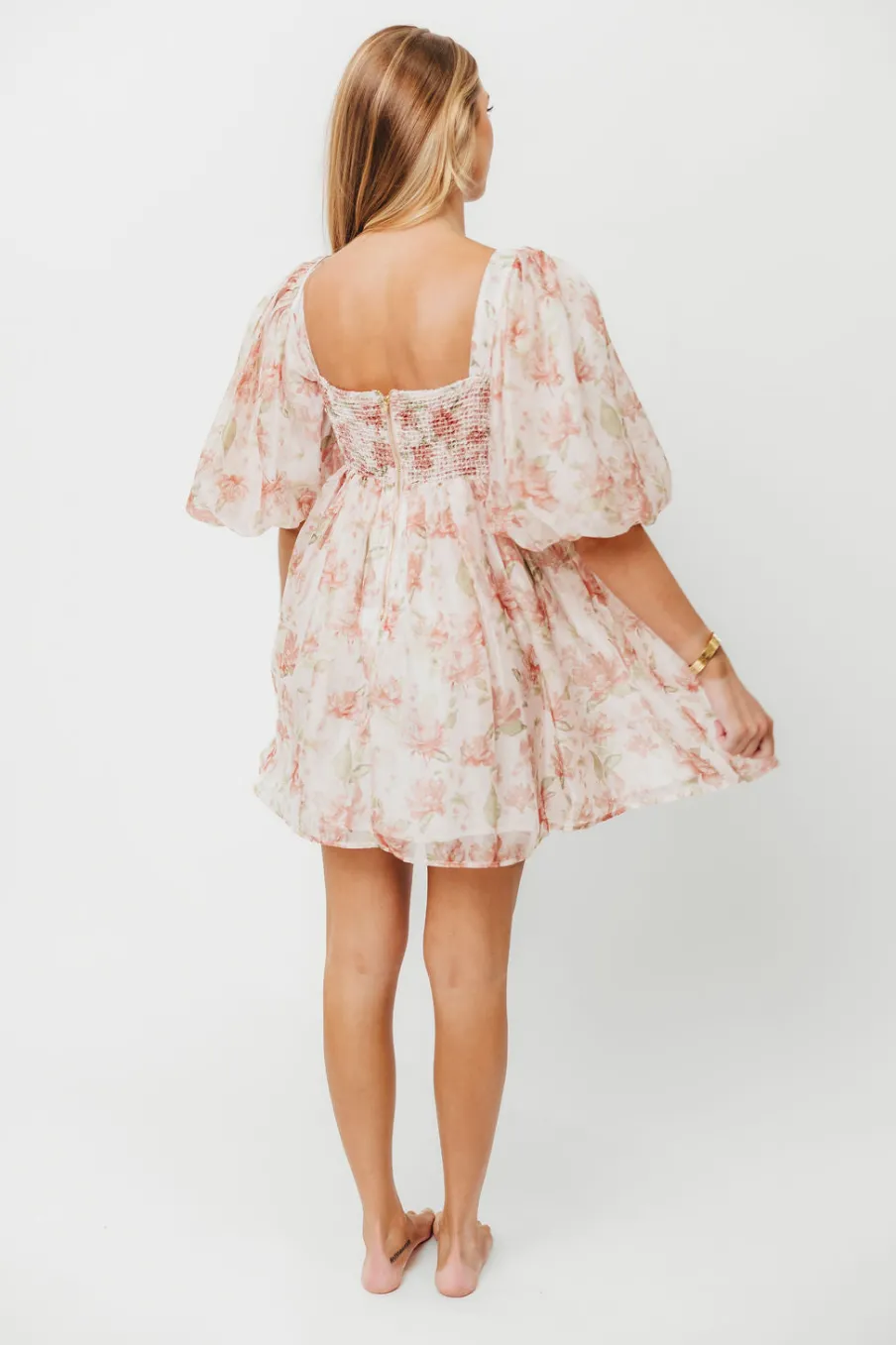 Discount Worth Collective Saint Malo Floral Smocked Mini Dress in Peach