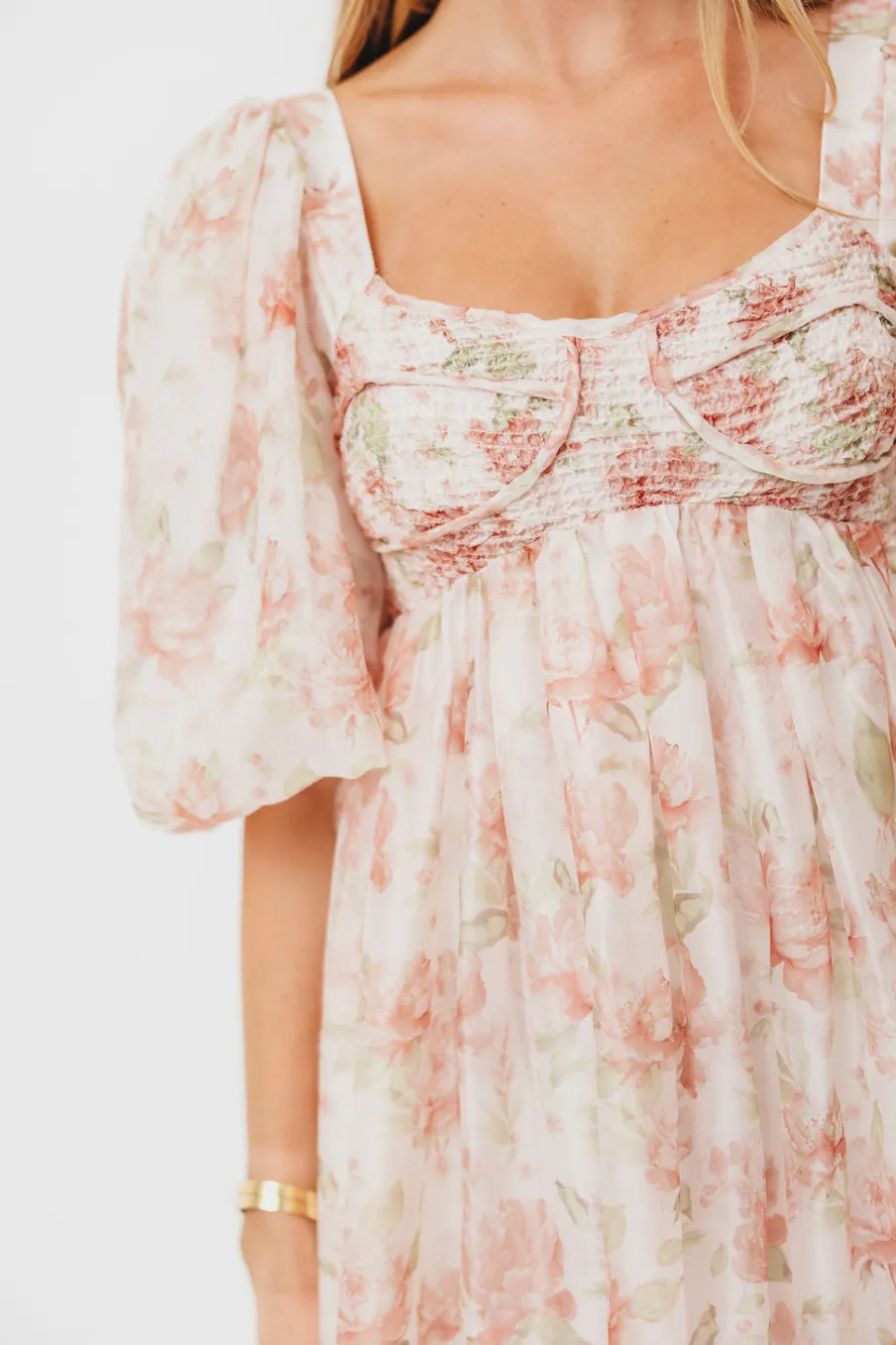 Discount Worth Collective Saint Malo Floral Smocked Mini Dress in Peach
