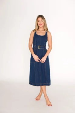 Best Worth Collective Samantha Belted Midi Dress in Denim