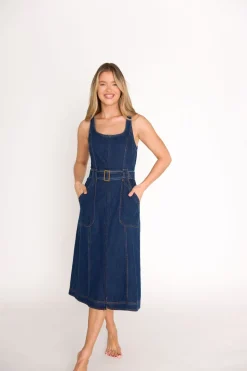 Best Worth Collective Samantha Belted Midi Dress in Denim