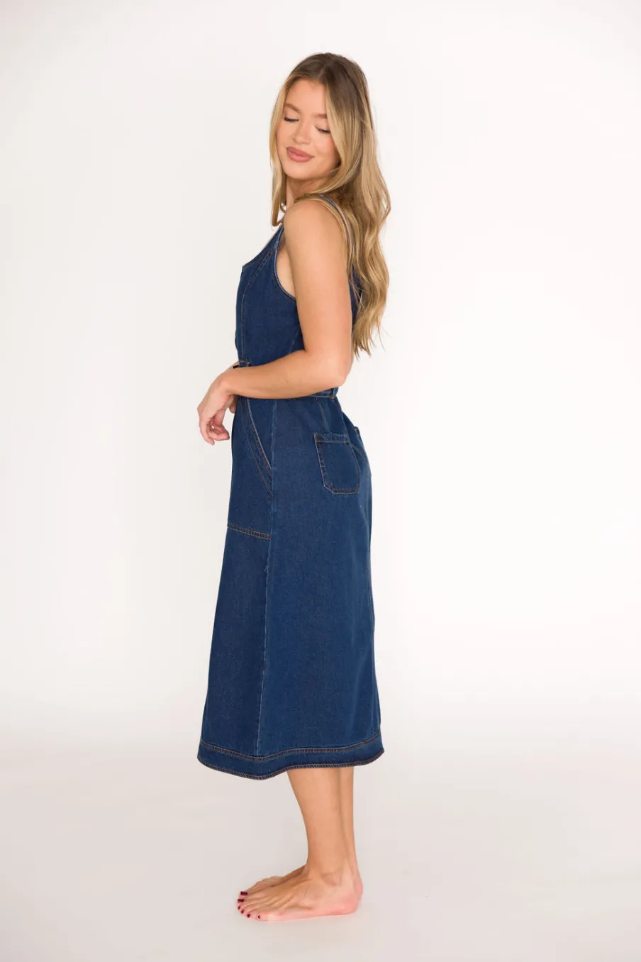 Best Worth Collective Samantha Belted Midi Dress in Denim