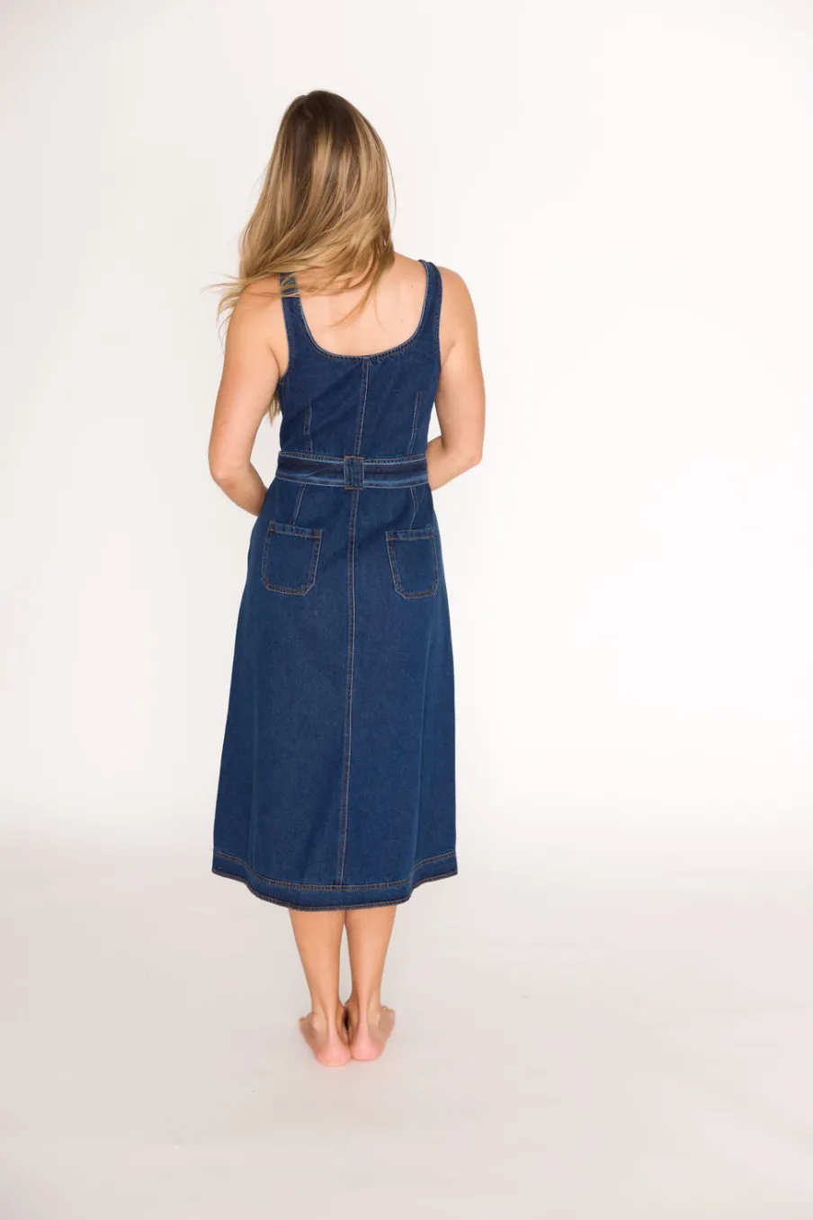 Best Worth Collective Samantha Belted Midi Dress in Denim
