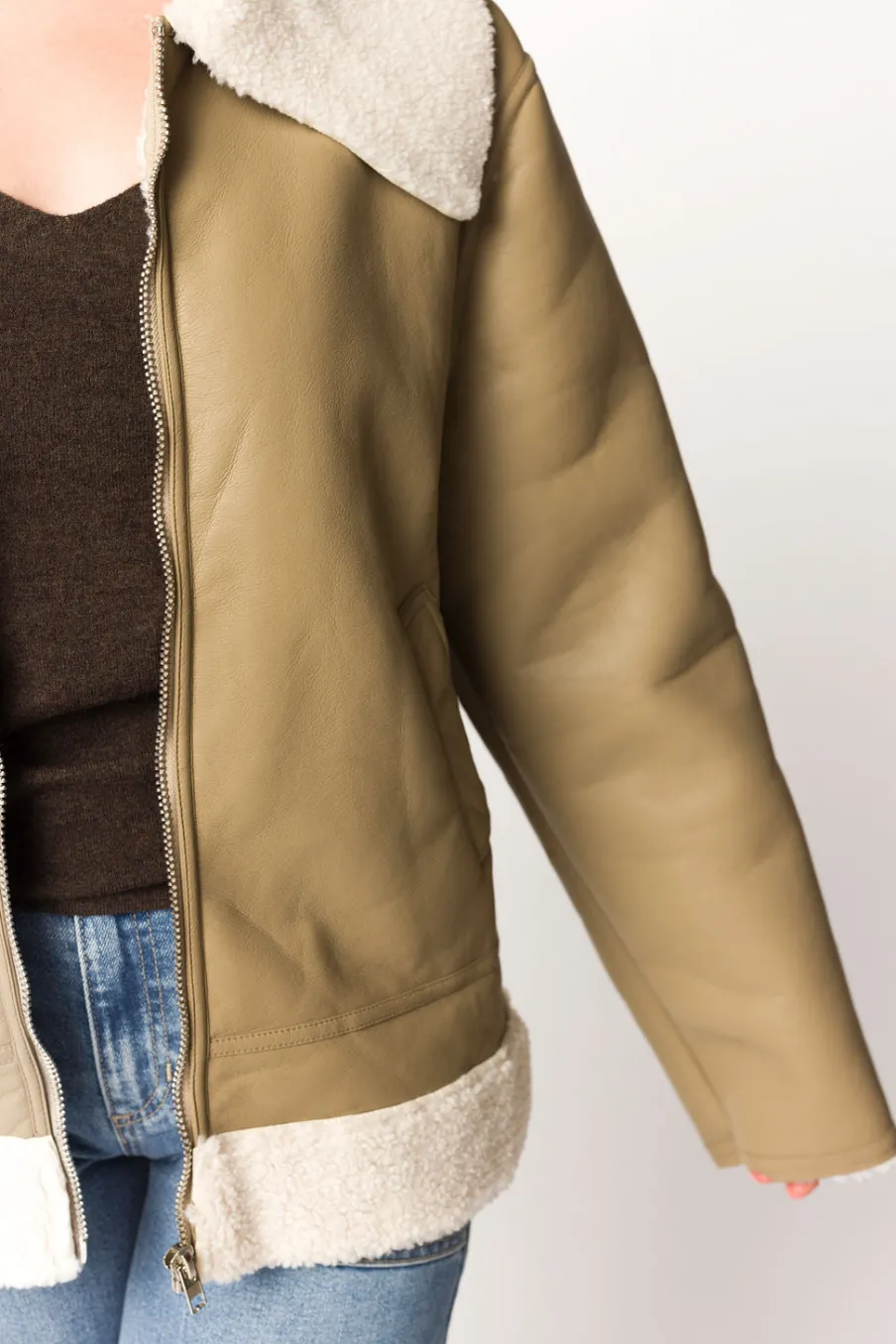Sale Worth Collective Sammy Vegan Leather and Shearling Jacket in Sandstone