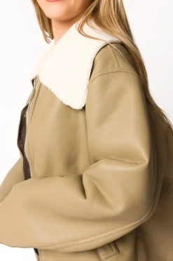 Sale Worth Collective Sammy Vegan Leather and Shearling Jacket in Sandstone