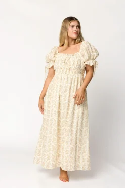 Clearance Worth Collective Savanna Steppe 100% Cotton Dress in Taupe - Bump Friendly & Inclusive