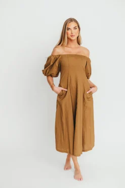 Fashion Worth Collective Serenity Off-The-Shoulder Midi Dress in Coconut