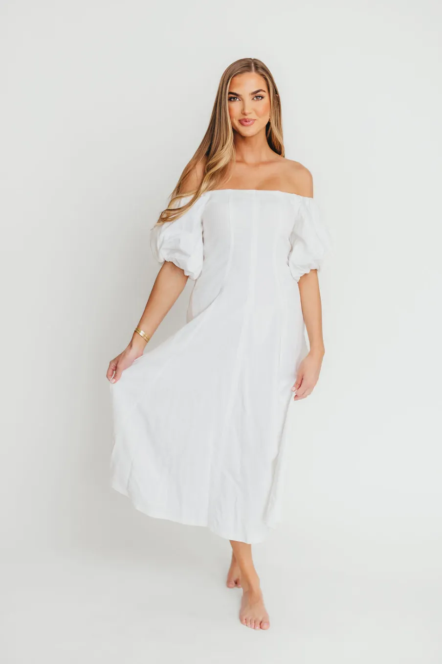 Online Worth Collective Serenity Off-The-Shoulder Midi Dress in Ivory