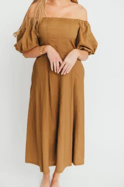 Fashion Worth Collective Serenity Off-The-Shoulder Midi Dress in Coconut