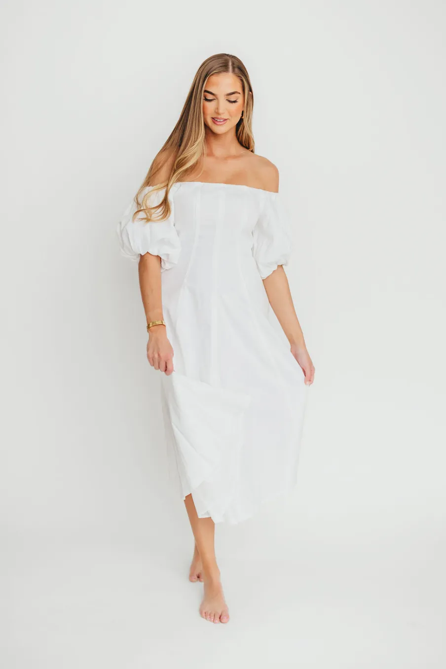 Online Worth Collective Serenity Off-The-Shoulder Midi Dress in Ivory