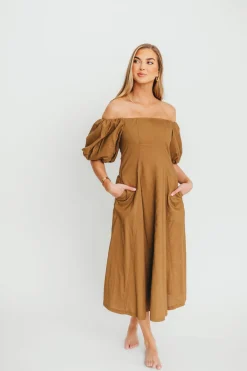 Fashion Worth Collective Serenity Off-The-Shoulder Midi Dress in Coconut
