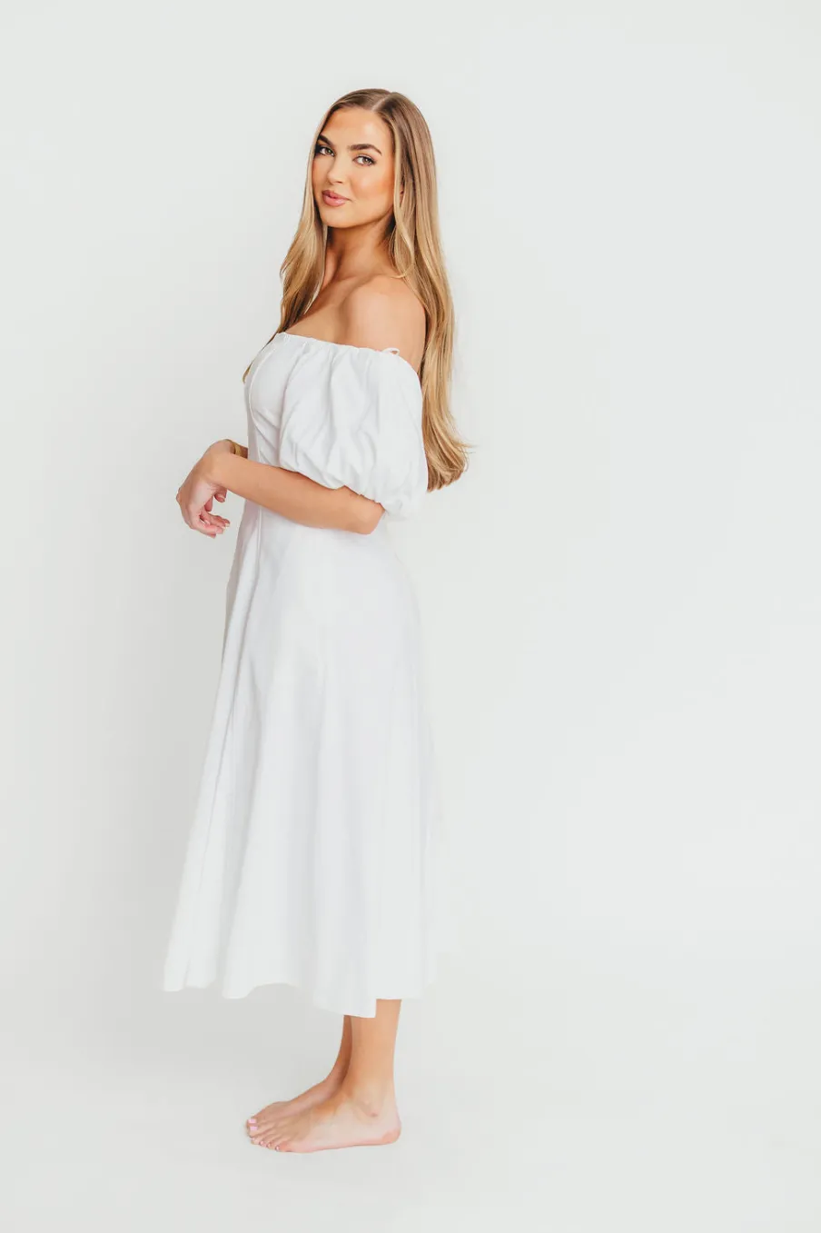 Online Worth Collective Serenity Off-The-Shoulder Midi Dress in Ivory