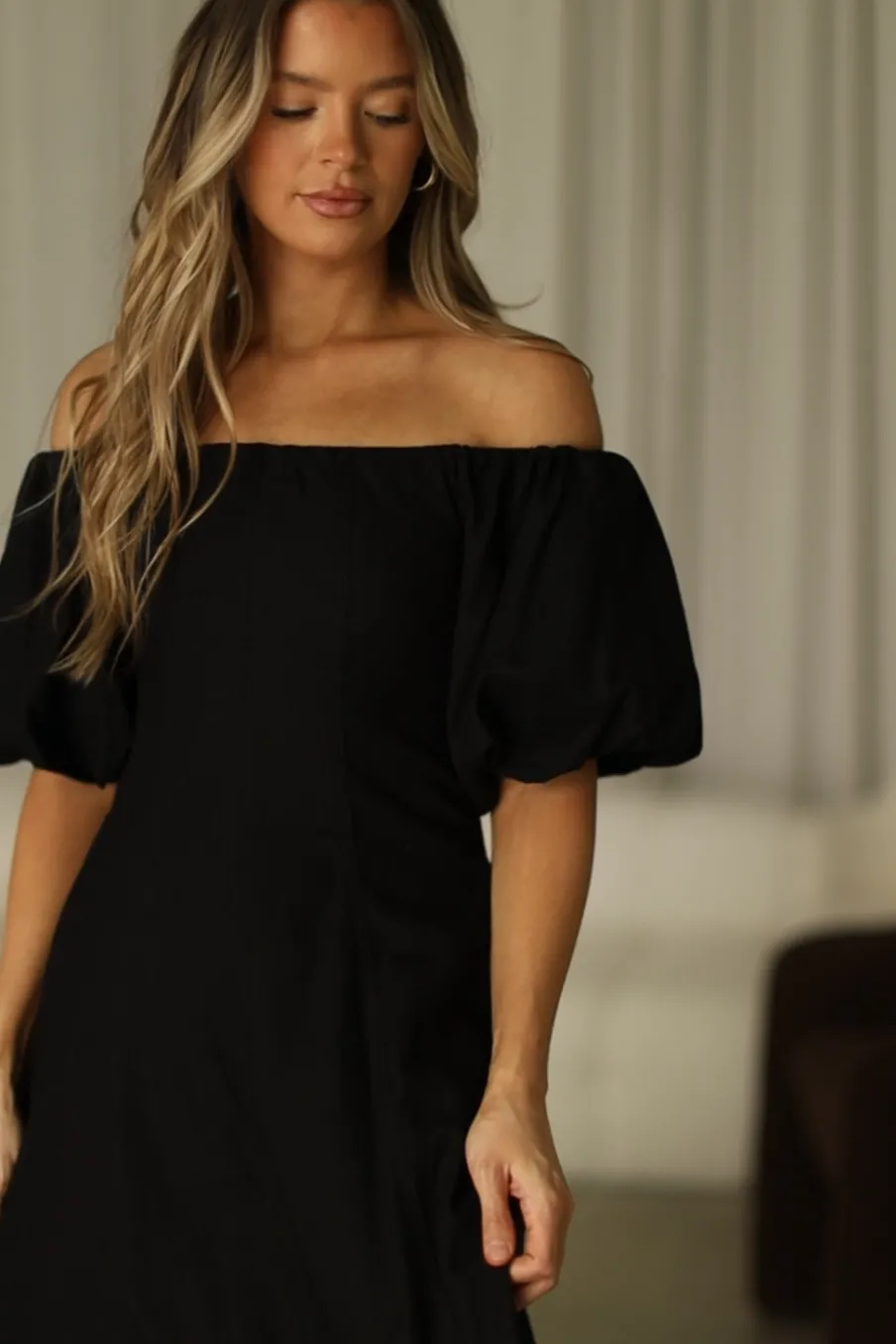 Online Worth Collective Serenity Off-The-Shoulder Midi Dress in Black