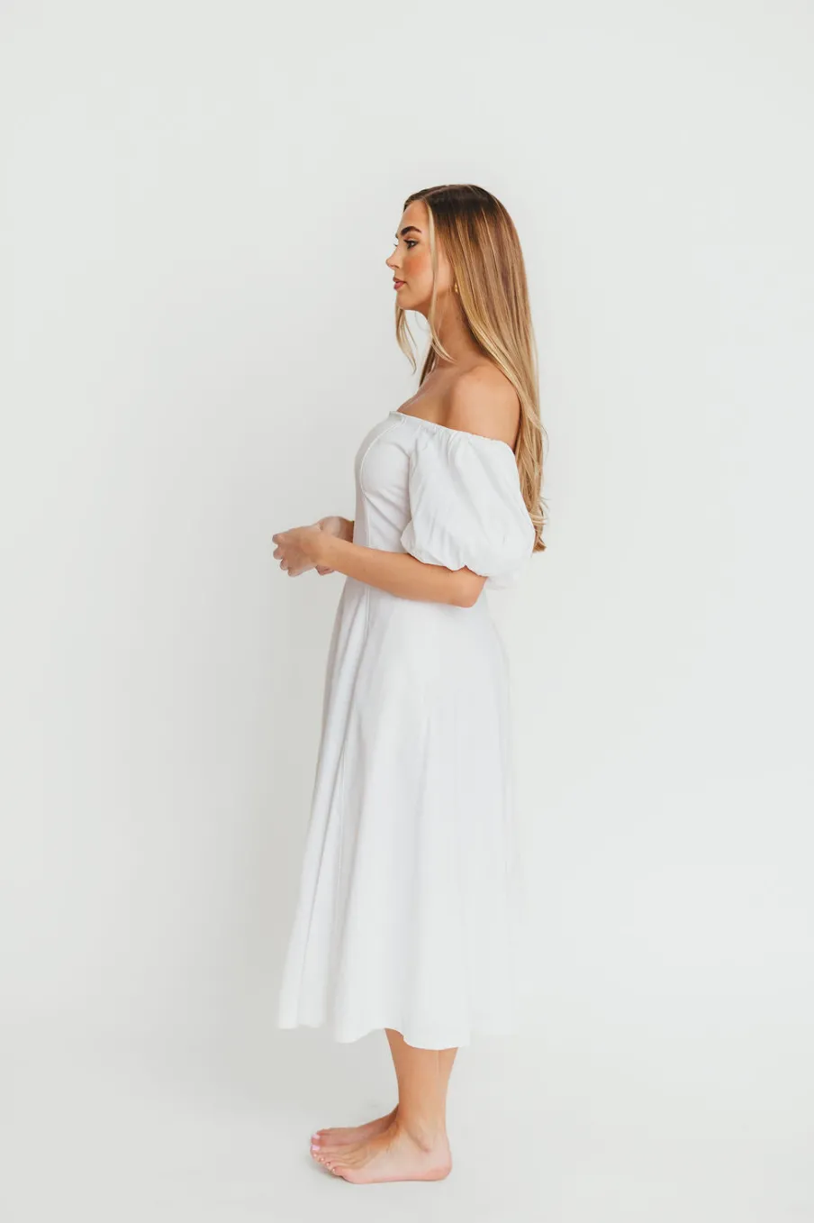 Online Worth Collective Serenity Off-The-Shoulder Midi Dress in Ivory
