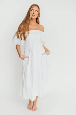 Online Worth Collective Serenity Off-The-Shoulder Midi Dress in Ivory