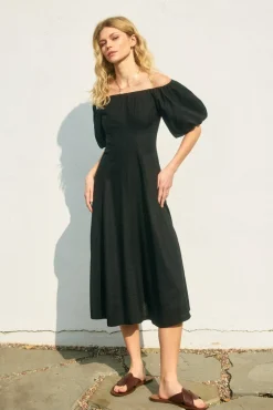 Online Worth Collective Serenity Off-The-Shoulder Midi Dress in Black